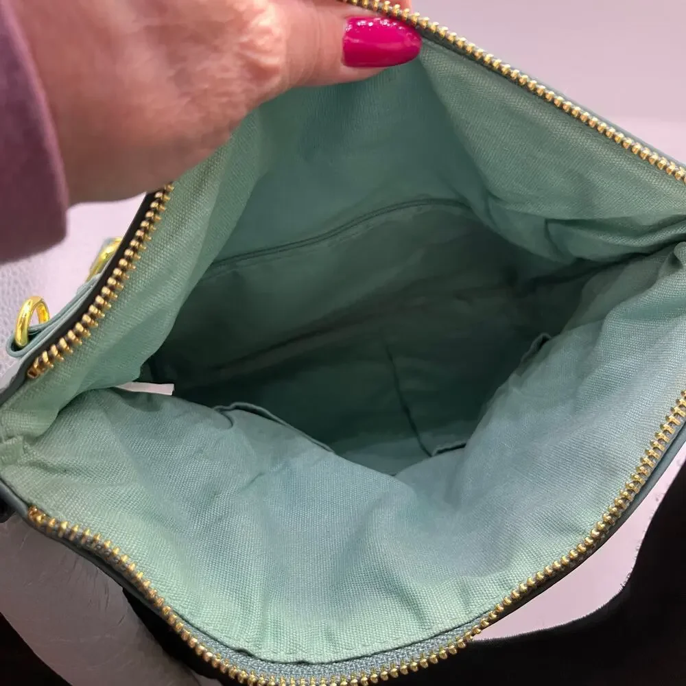 Joy & Iman New Without Tags Aqua  Leather Foldover Hobo Crossbody Shoulder Bag